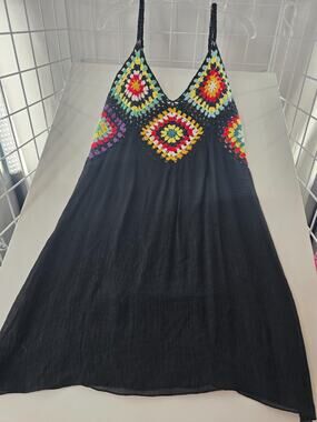 Cupshe Crochet Granny Square Womens Black Dress Cover Up Boho NWT Size M
